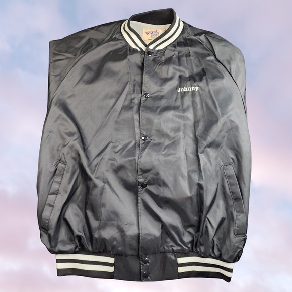 Vtg West Ark USA Made Black White Snap Button Off Road Bomber Jacket XXL - Picture 2 of 5